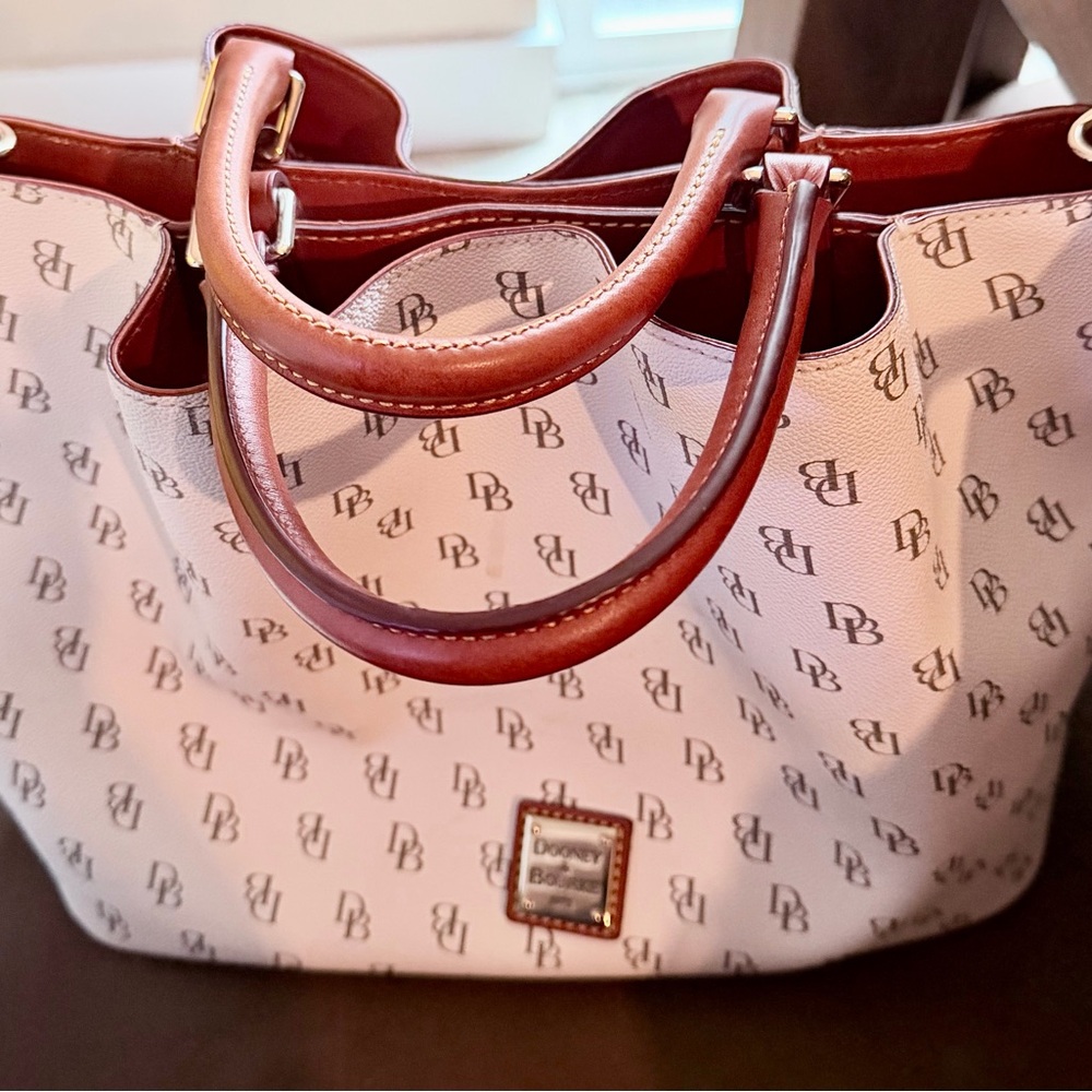 Dooney & Bourke Cream and Brown Logo Tote